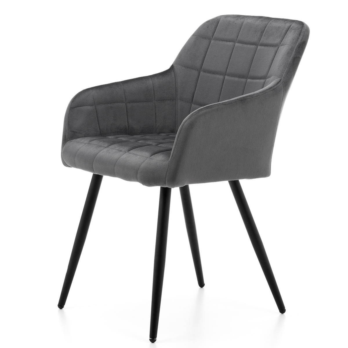 STUHL ORTE gepolstert mit Steppung - grau - Samt Velours - Schwarz/Grau, Textil/Metall (56/85/62cm) - NEW HOME