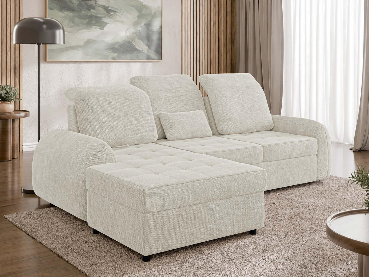 ECKSCHLAFSOFA Soreno, Seite: Links - Creme/Schwarz, Holz/Kunststoff (255/176cm) - MIRJAN24