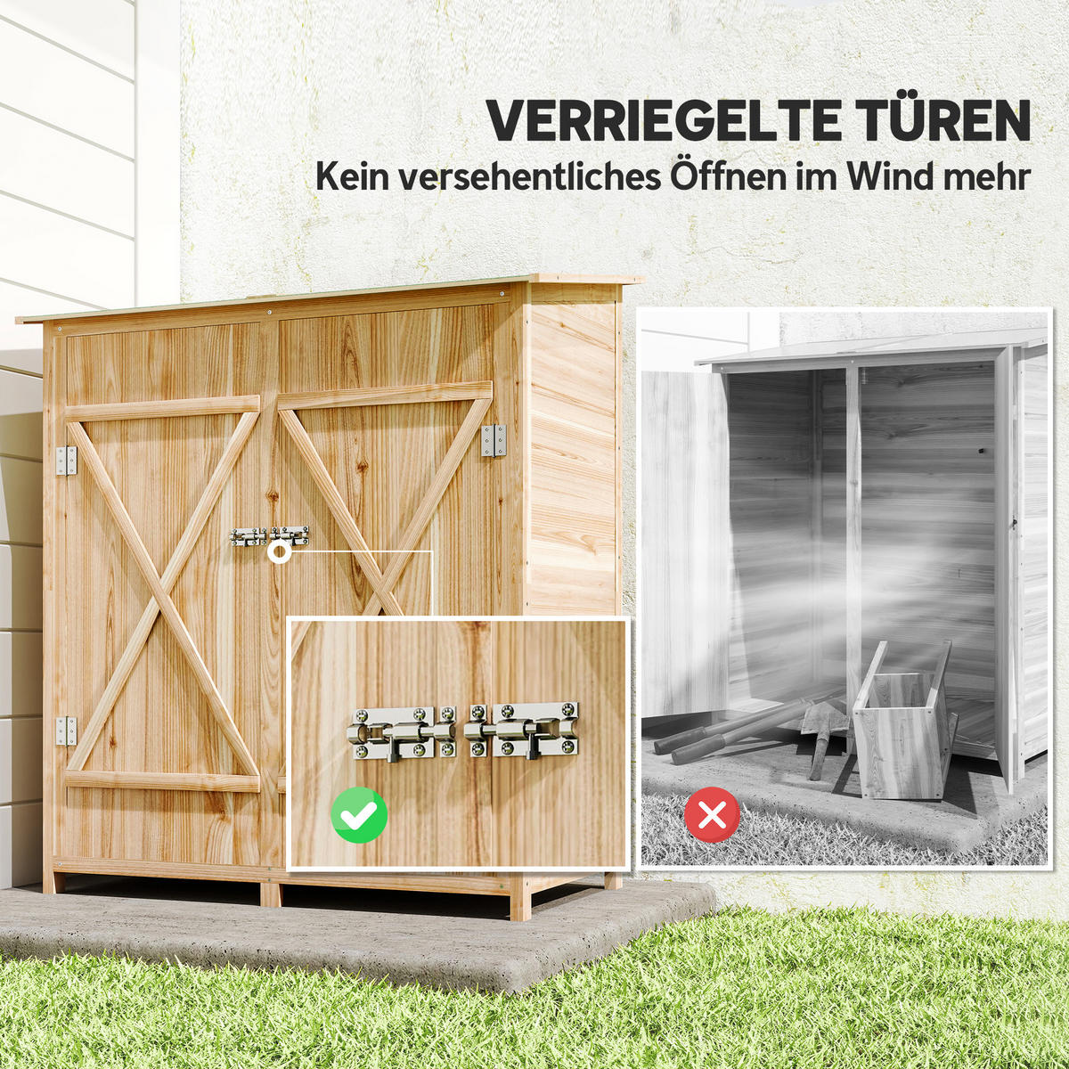 GARTENSCHRANK Holz, Geräteschuppen wetterfest 140 x 75 x 157cm, Gerätehaus - Naturfarben, Holz (75/157/140cm) - Outsunny