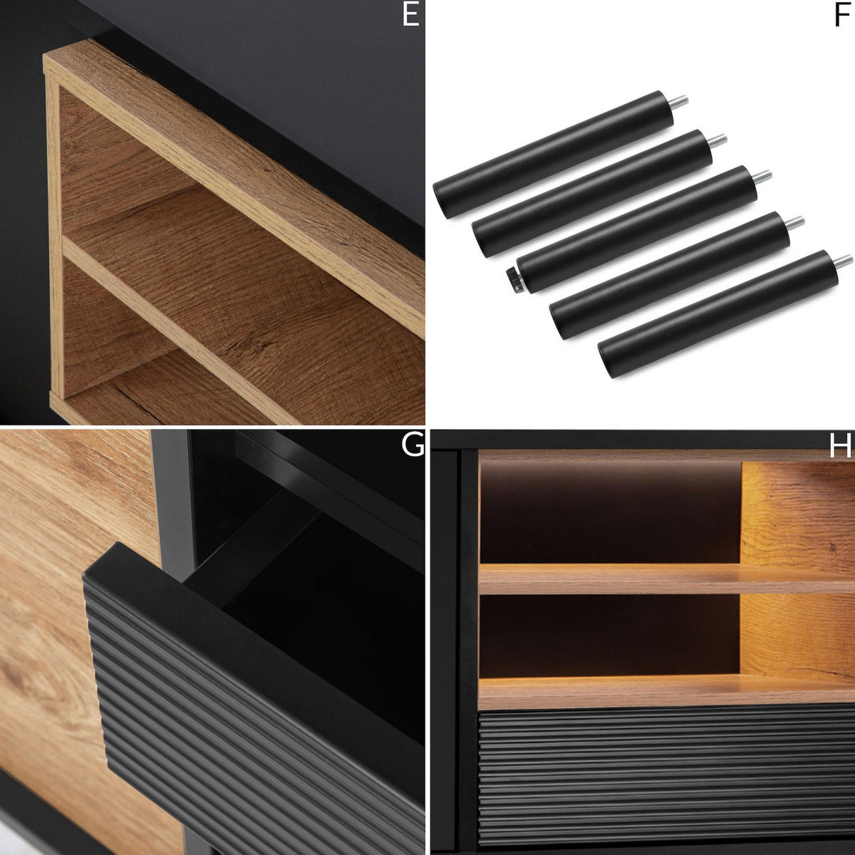 TV-SCHRANK LOFTY Loft-Stil, schwarz - Eichefarben/Schwarz, Holzwerkstoff (152/59/41cm) - KONSIMO®