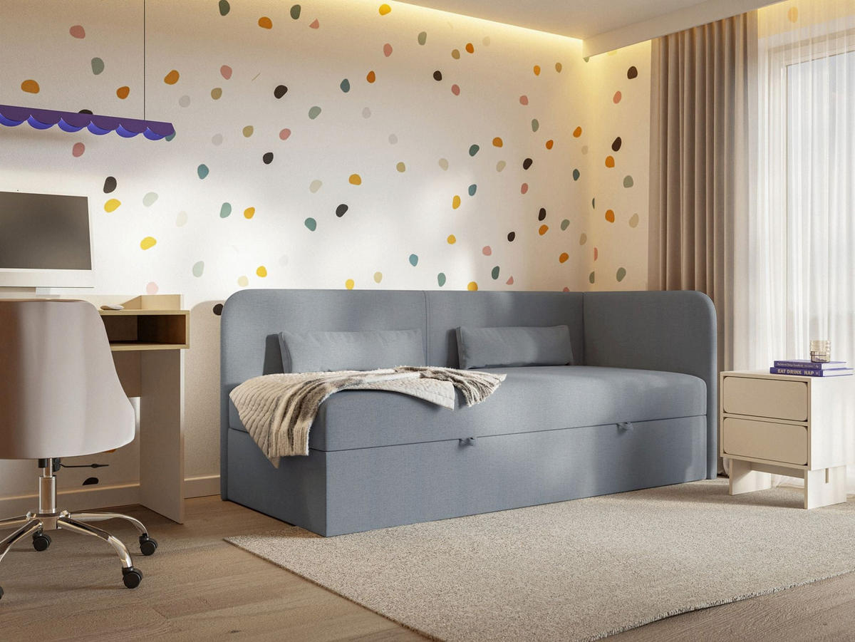 JUGENDBETT Calmmo Dunkelgrau mit Chenille-Bezug, Kopfteil rechts - Dunkelgrau, Textil (90/200cm) - Selsey