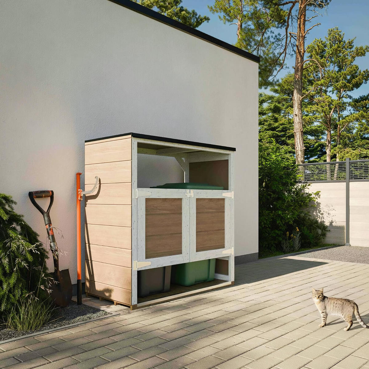 MÜLLTONNENBOX 2er 240L, Timbela M980A-TUNDRA CAVERN, Aus Wetterfest LP Smartside Holz - Graubraun, Holz (153/159/75cm) - Timbela
