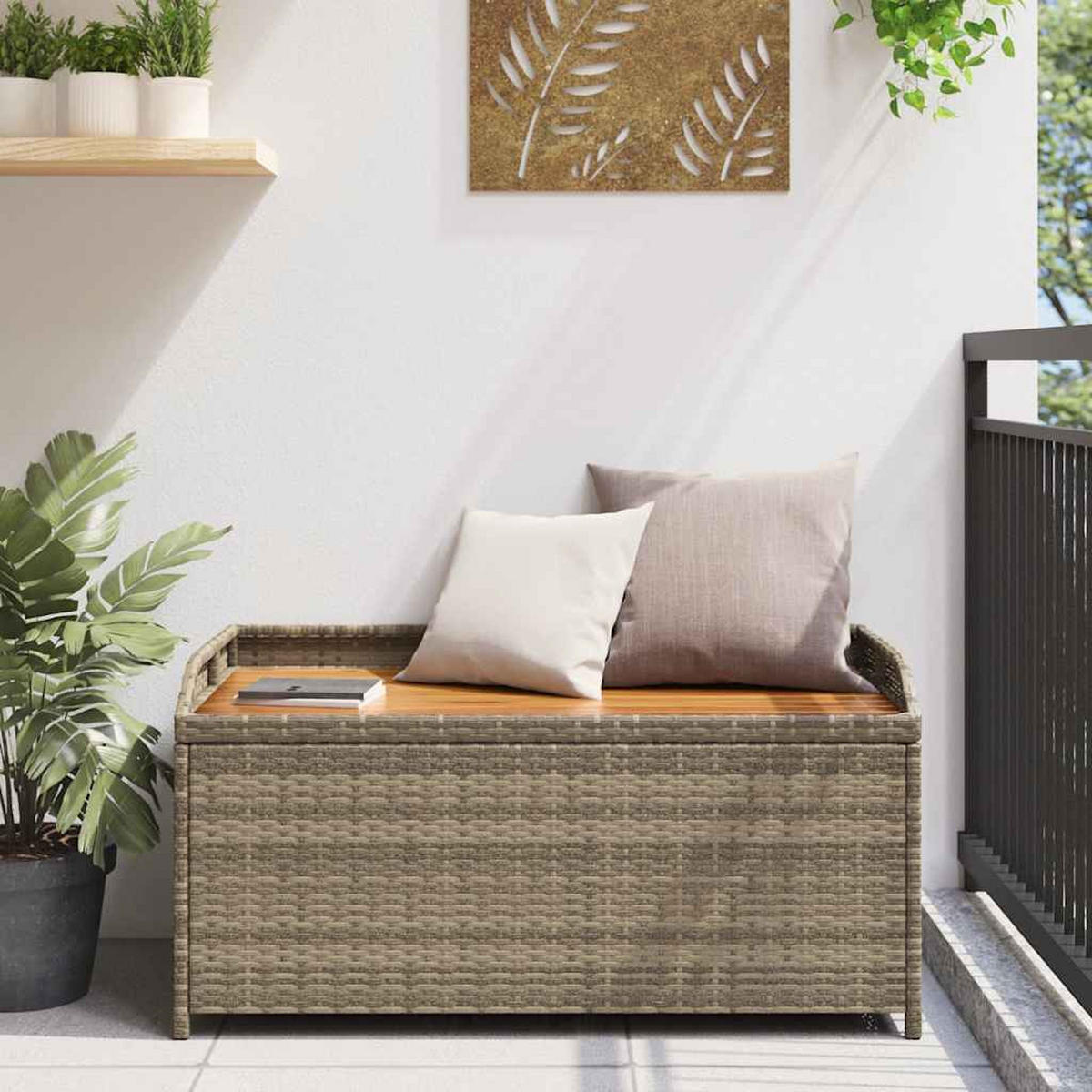 BANK Mit Stauraum Grau 100/50/52 Cm Poly Rattan Akazienholz - Grau, Kunststoff (50/52/100cm) - vidaXL