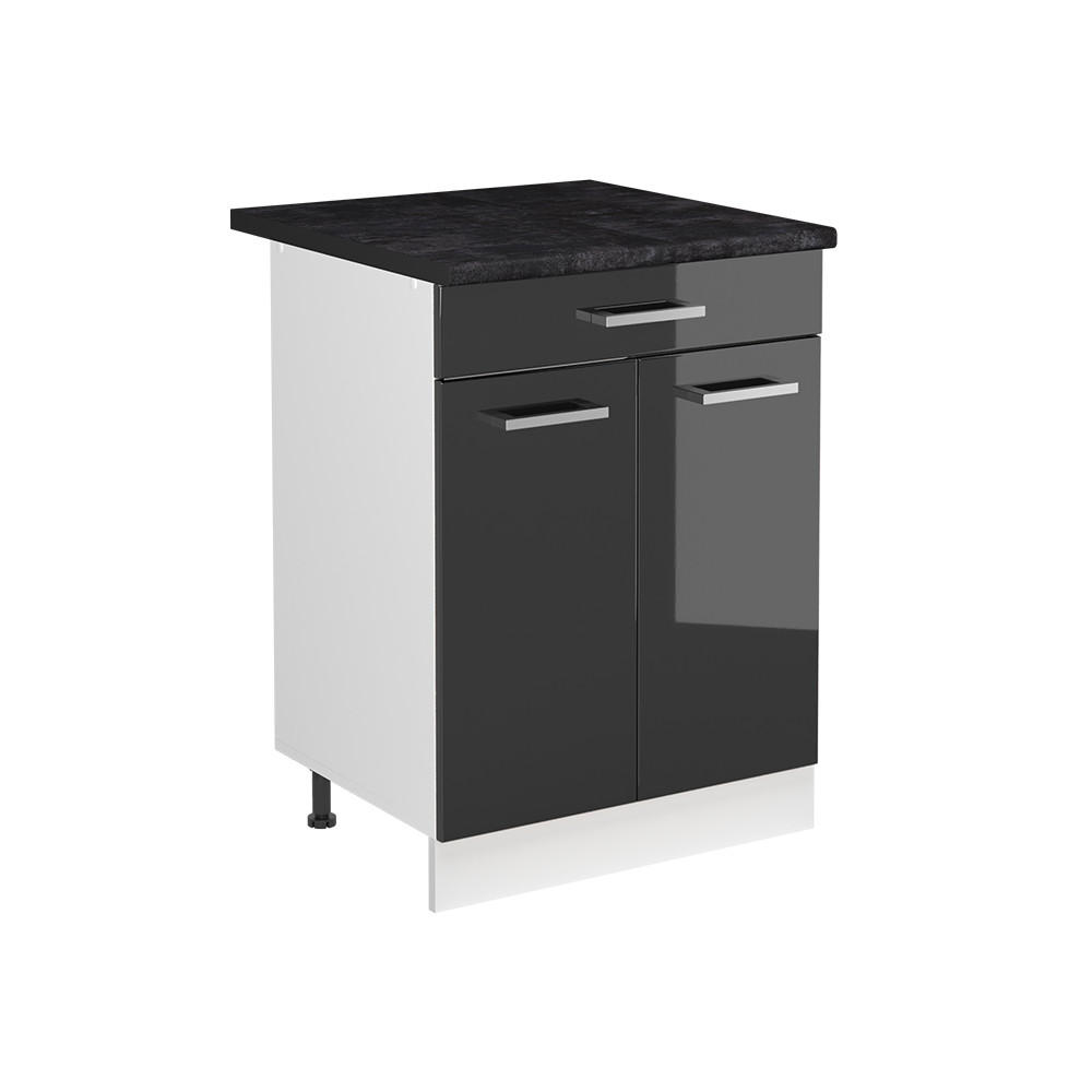 SPÜLENUNTERSCHRANK R-Line, Anthrazit Hochglanz/Weiß, 60 cm Arbeitsplatte Anthrazit - Anthrazit/Weiß, Holzwerkstoff (60/81.6/60cm) - Vicco