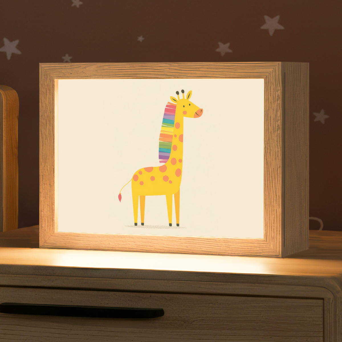 NACHTTISCHLAMPE Giraffe - Regenbogenmähne - Beige 20x15 cm - Beige, Holzwerkstoff (8/20/15cm)