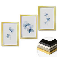 WANDBILDER 3er Set - 20x30 cm Goldrahmen - Blaue Blumen - Goldfarben, Kunststoff (20/30cm) - ArtPrintCave