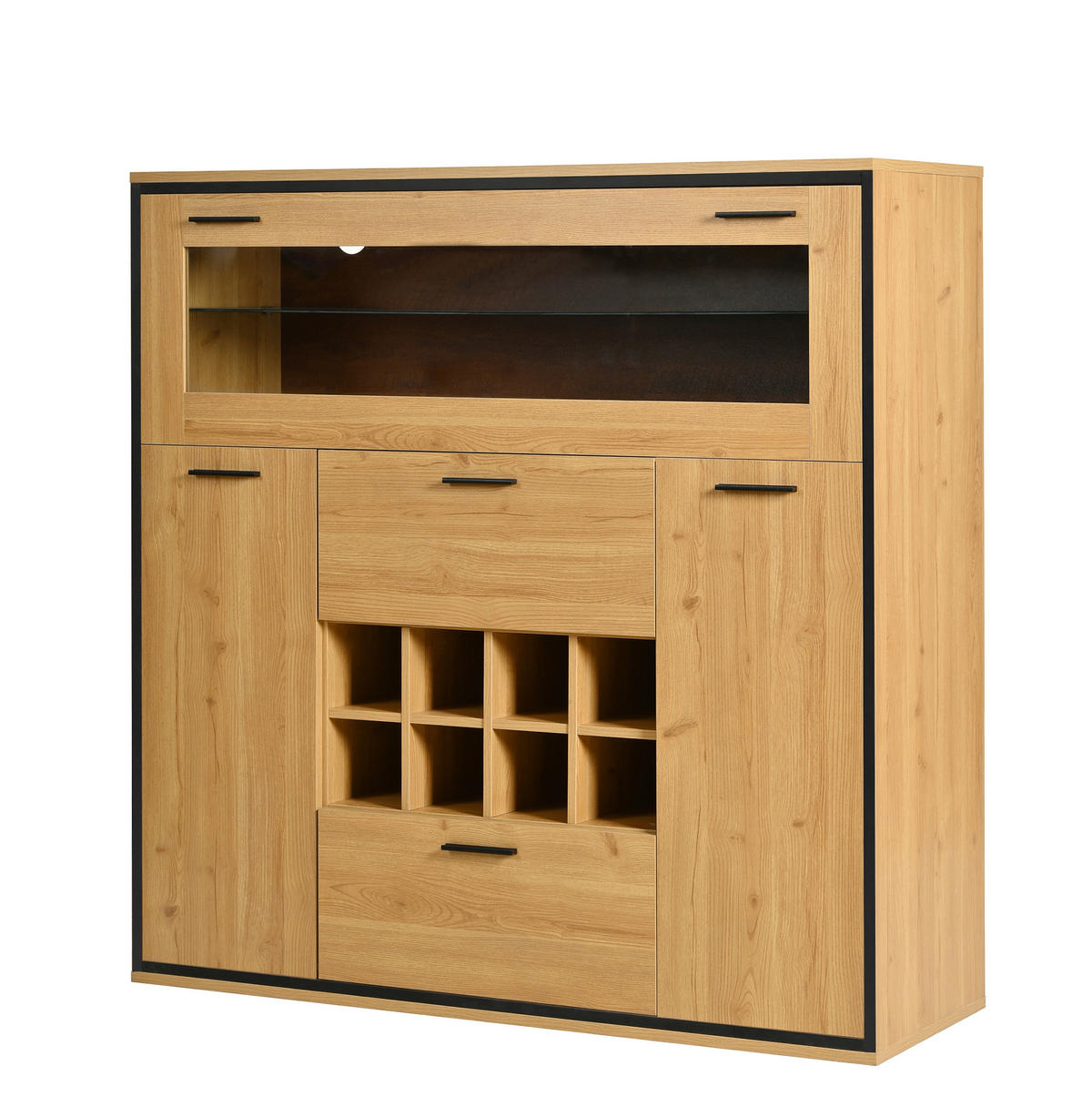 BUFFET 110/38/111 cm natur/schwarz aus Holzwerkstoff mit LED - Naturfarben, Holzwerkstoff (110/111/38cm) - OKWISH