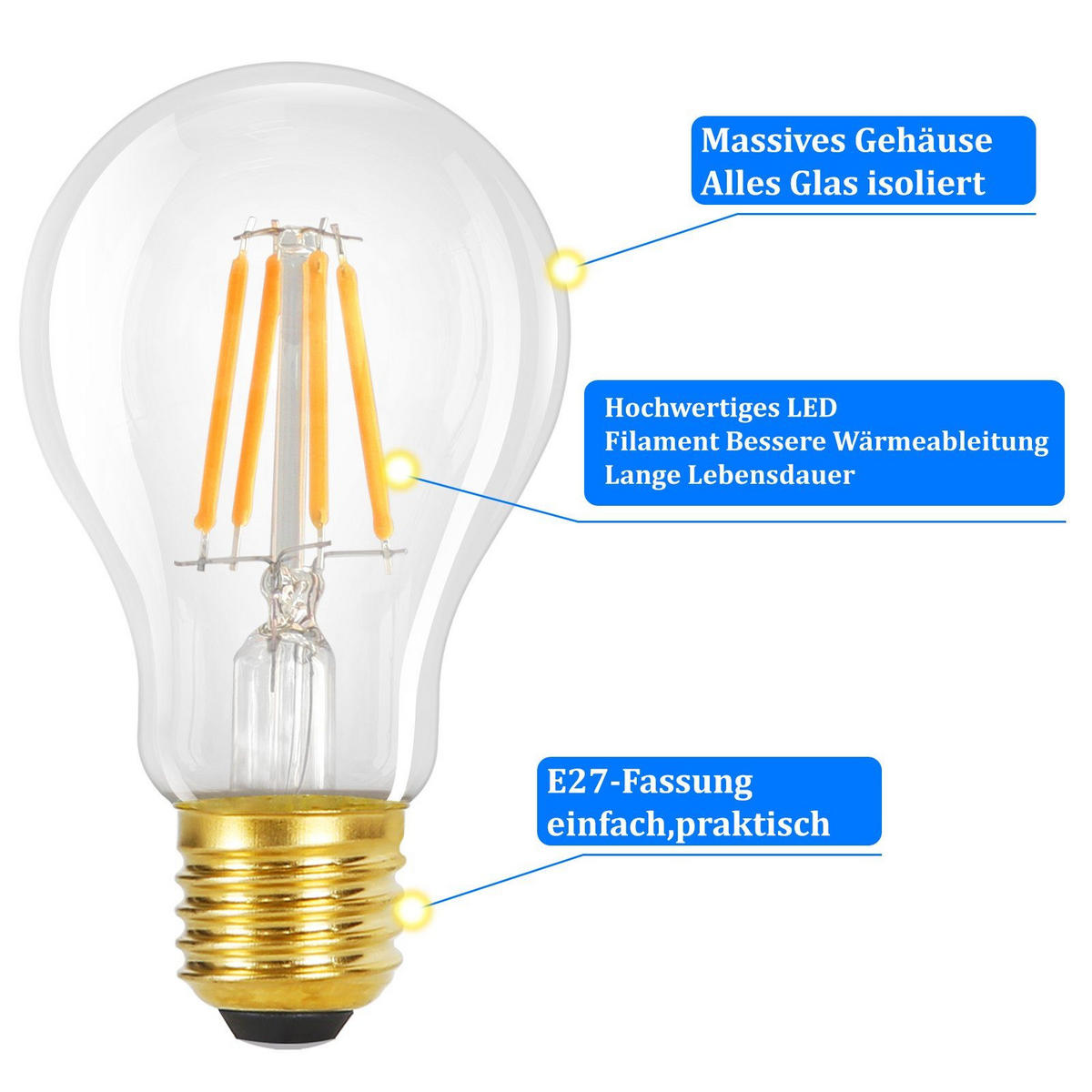 LED-LEUCHTMITTEL Alvira II 10.5/6/6cm(6er-set) - Transparent, Glas (6/6cm) - Nettlife