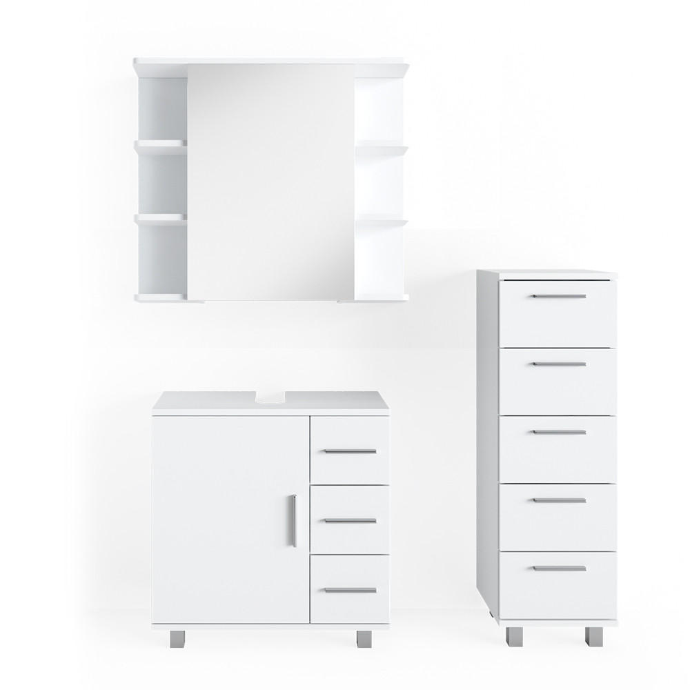 BADMÖBEL-SET Ilias Weiß 3 Teile, mit Midischrank - Weiß, Holzwerkstoff (60/60.8/33cm) - Vicco