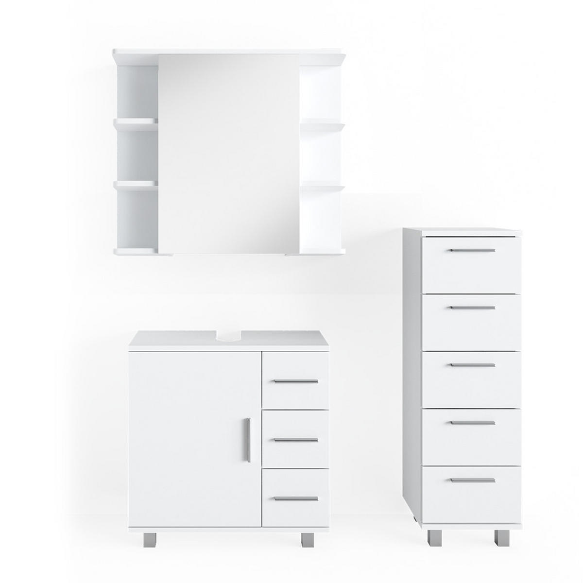 BADMÖBEL-SET Ilias Weiß 3 Teile, mit Midischrank - Weiß, Holzwerkstoff (60/60.8/33cm) - Vicco