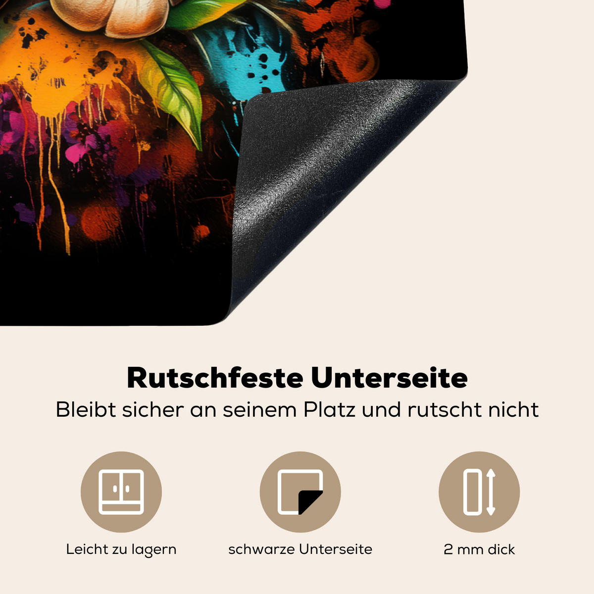 HERDABDECKPLATTE Gemüse - Paprika - Knoblauch - Graffiti - Farbe - Bunt 81x52 cm - Rot, Kunststoff (81/0.2/52cm) - MuchoWow