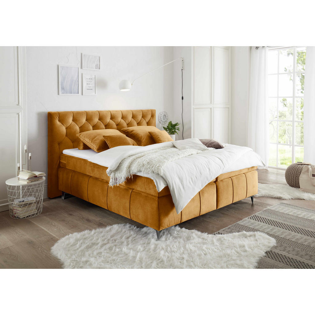 Thumbnail - ed exciting design Boxspringbett, Gold, Textil, Uni, H2, 7-Zonen, Höhe ca. 16 cm, Rechteckig, 180x200 cm, Schlafzimmer, ...