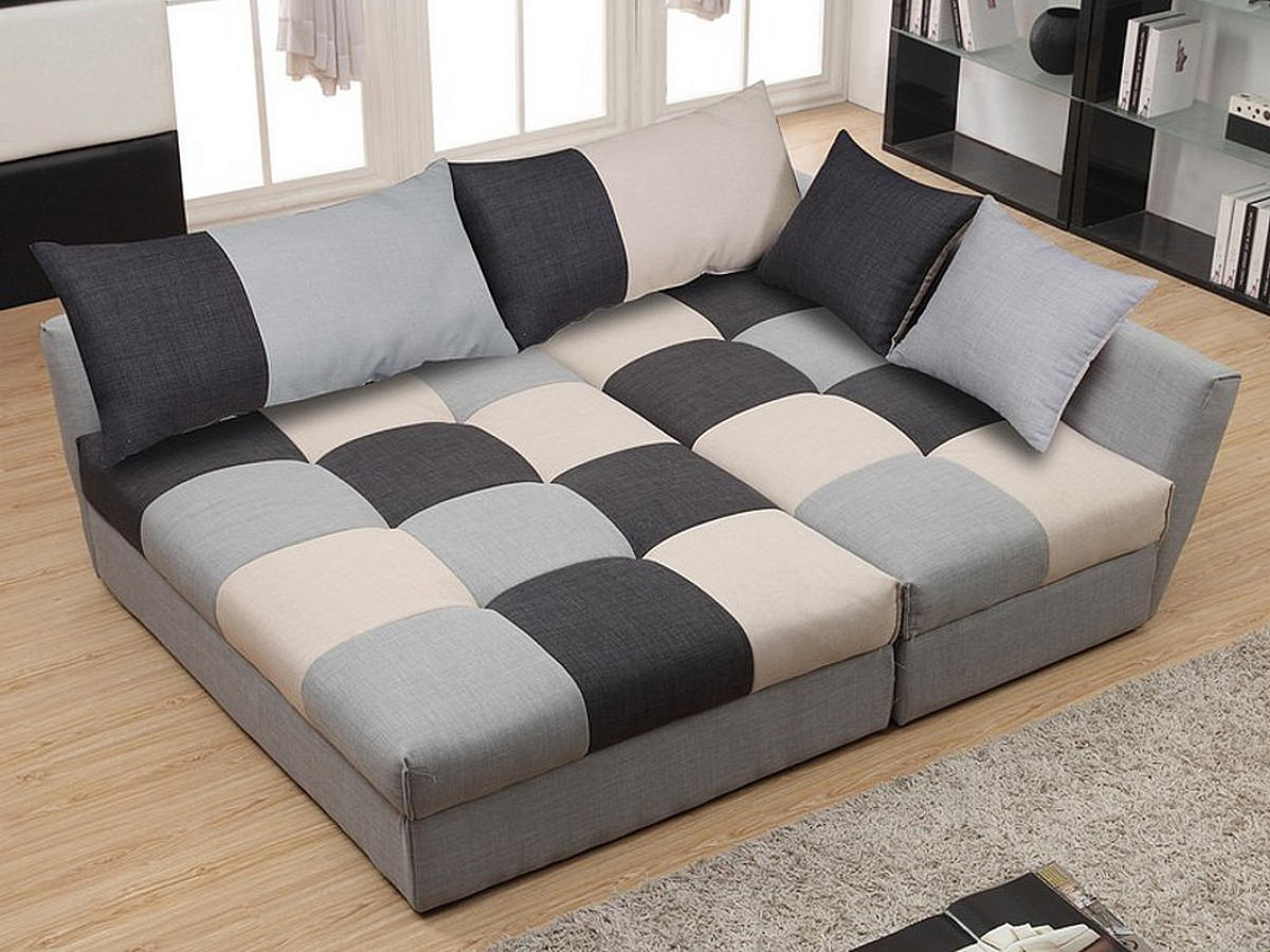 ECKSOFA mit Schlaffunktion - Stoff - Grau - Ecke Rechts - ROMANE - Hellgrau, Textil (274/168cm) - Vente-Unique