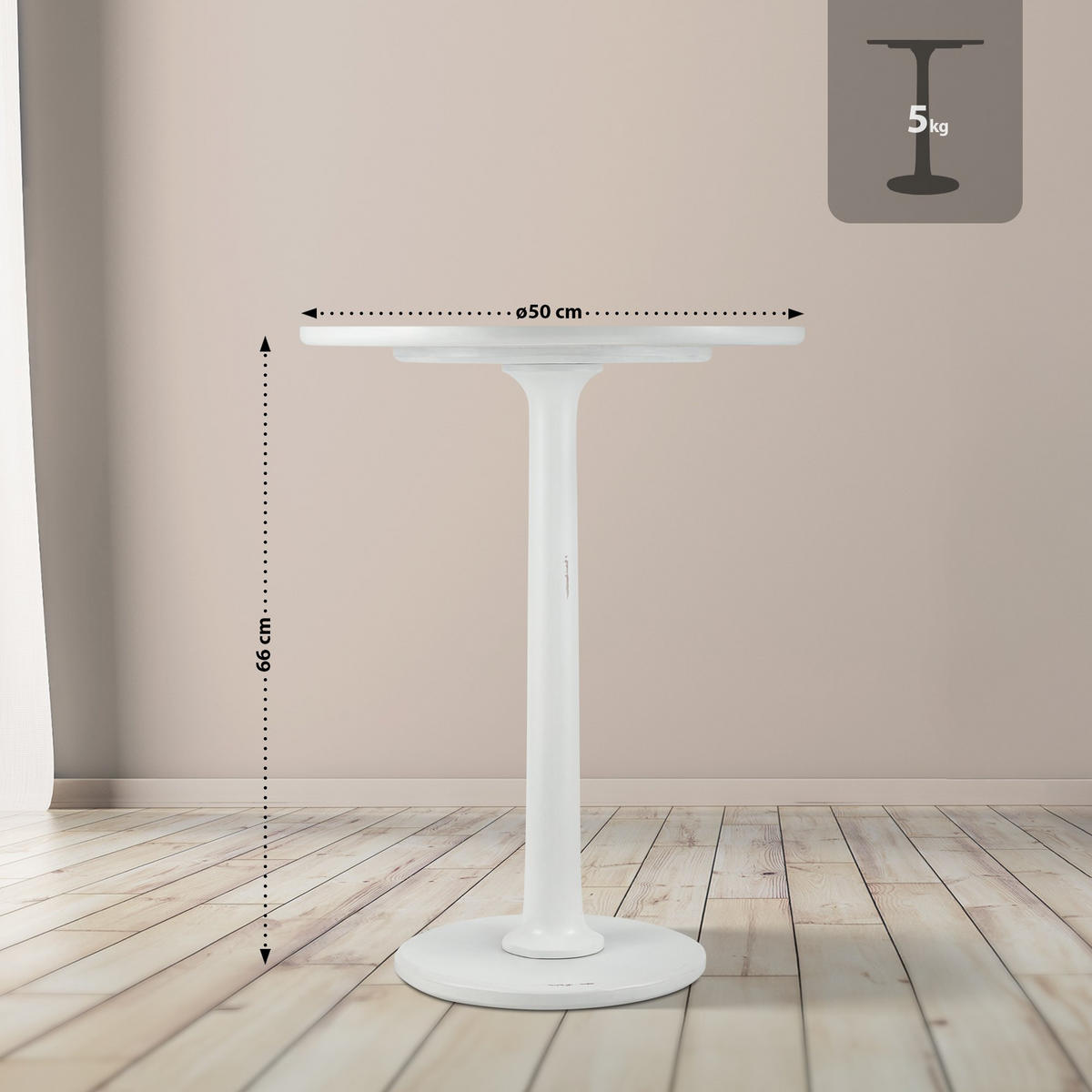 BEISTELLTISCH rund 60 cm Holz Antik Weiß - Weiß, Holz (60/60/65cm) - CLP