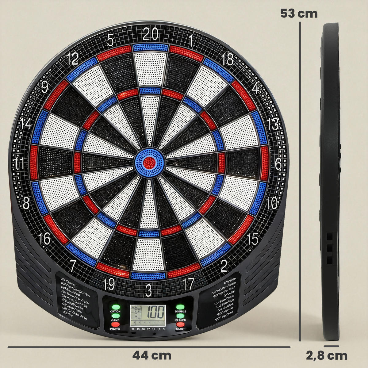 DARTBOARD DE-10843 mit LCD-Display für 1-8 Spieler Bunt - Multicolor, Kunststoff (41/47cm) - ComfortXL