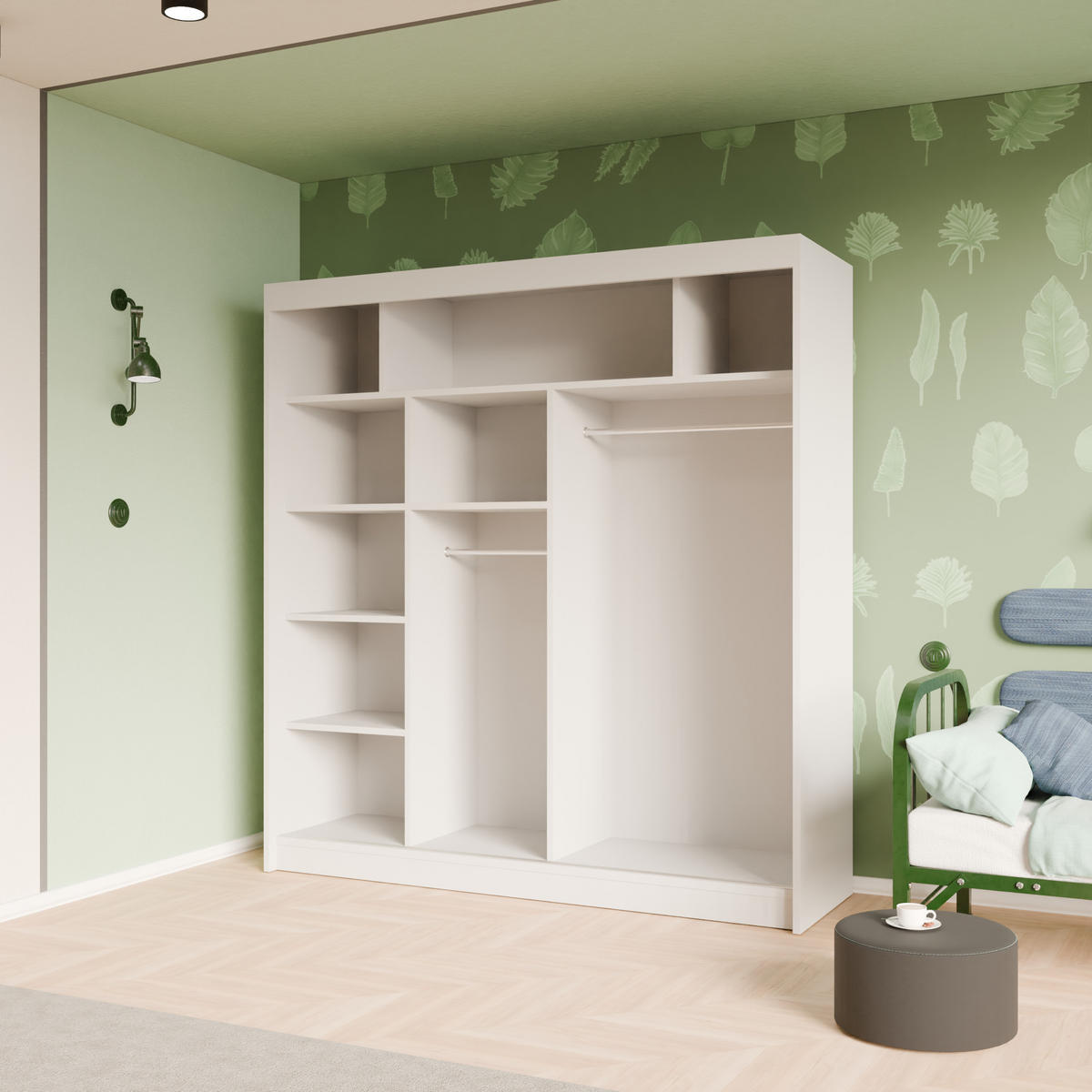 SCHIEBETÜRENSCHRANK ELIS - Weiß, Holzwerkstoff (200/215/61cm) - Meblini