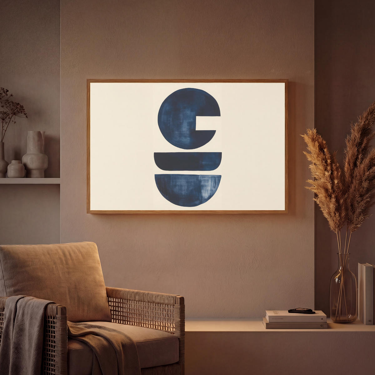 NÁSTĚNNÁ LAMPA S AKUMULÁTOREM Tvary - modrá - abstraktní 90x60 cm - tmavě modrá, kompozitní dřevo (90/60/8cm) - OnlyWow