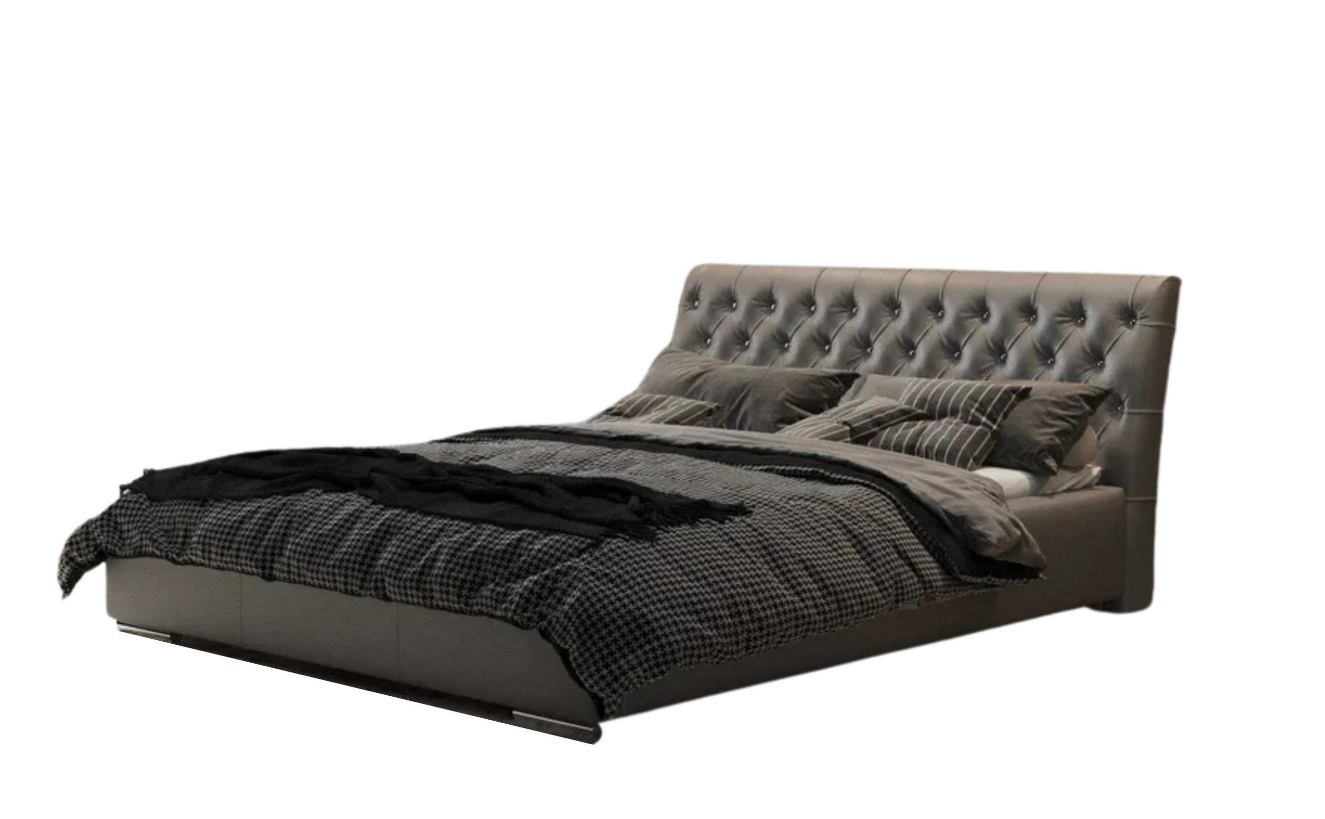 POLSTERBETT PORTO mit Kopfteil, 200 x 200 cm, Doppelbett mit Bettkasten und Lattenrost aus Metall, Kunstleder: Grau - Grau, Holz/Textil (200/200cm) - Agmat-Furniture