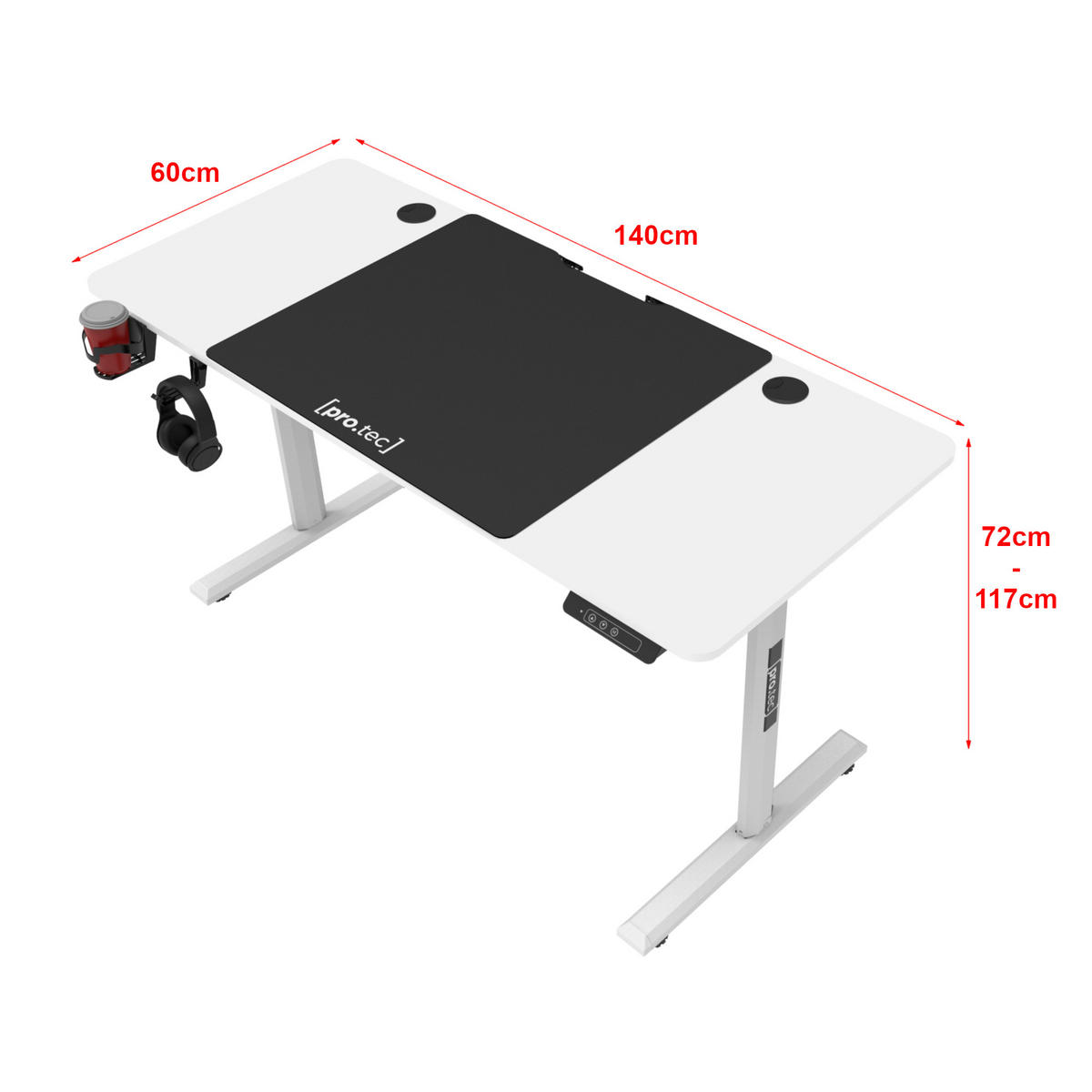 COMPUTERTISCH Hayward - Weiß, Holzwerkstoff/Metall (60/140/117cm) - pro.tec