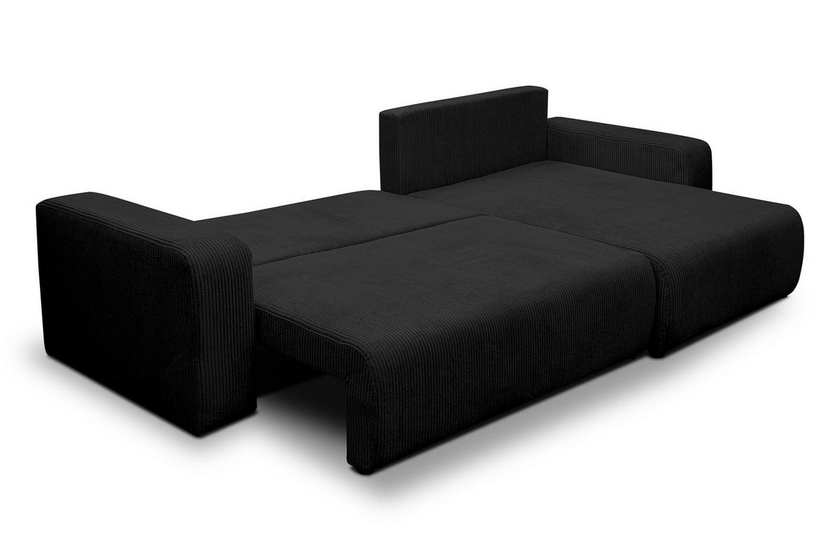 ECKSOFA Luna XL mit Schlaffunktion und Bettkasten Cord-Stoff (Schwarz) - Schwarz, Textil (274/142cm) - VENASI MÖBEL