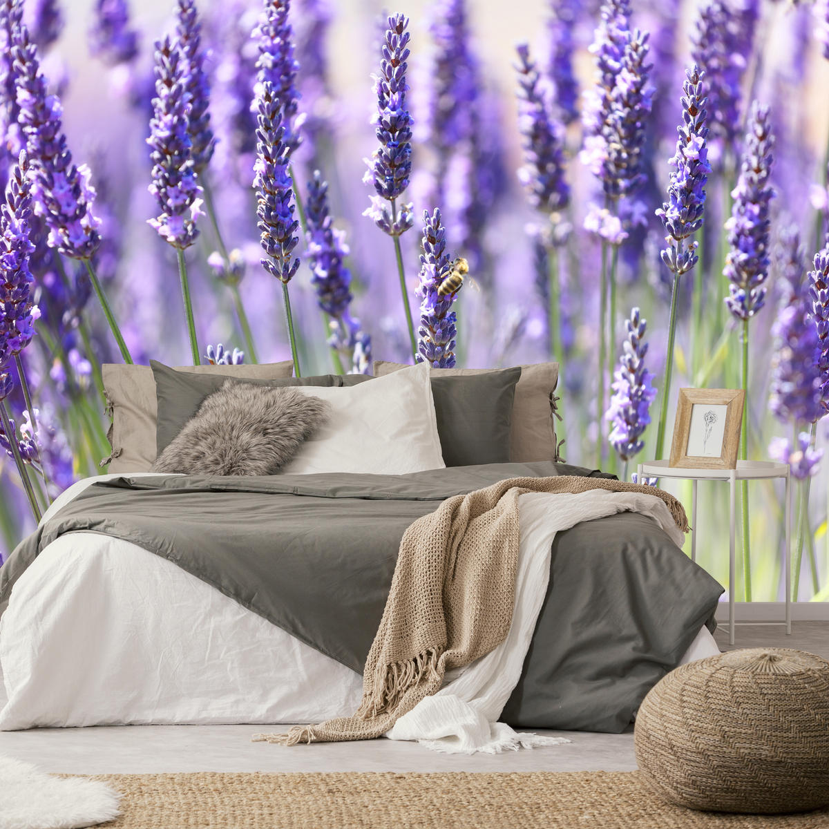 FOTOTAPETE für Küche Lavendelwiese Blumen Kräuter 200x140 - Violett/Grün, Papier (200/140cm) - Muralo