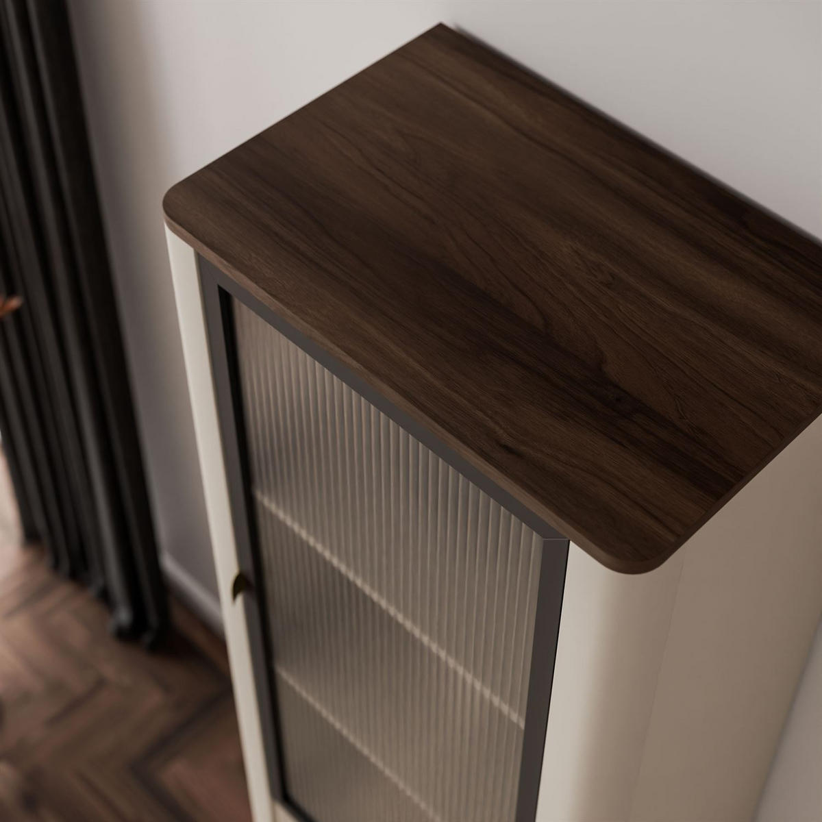 VITRINE schmal AUTUMN 1D1S1W mit Schublade, Kaschmir / Nussbaum - Beige, Holzwerkstoff (60/191/40cm) - Lookway