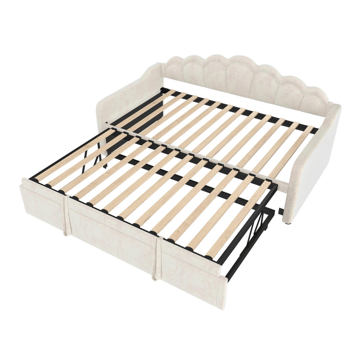 AUSZIEHBETT 90/180x200 cm aus Samt mit LED-Beleuchtung, Beige - Beige, Textil (90/200cm) - Flora Grace