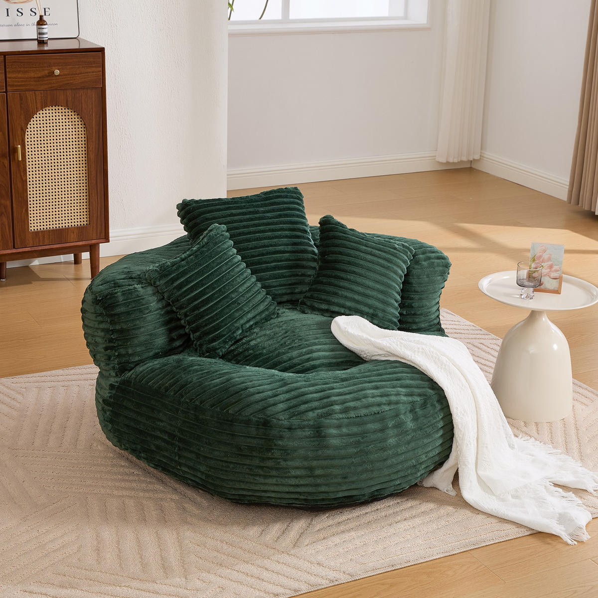 SITZSACK Cord,Sofa mit 3 extra Kopfkissen,Grün - Grün, Textil (108/52/108cm) - LVHOM