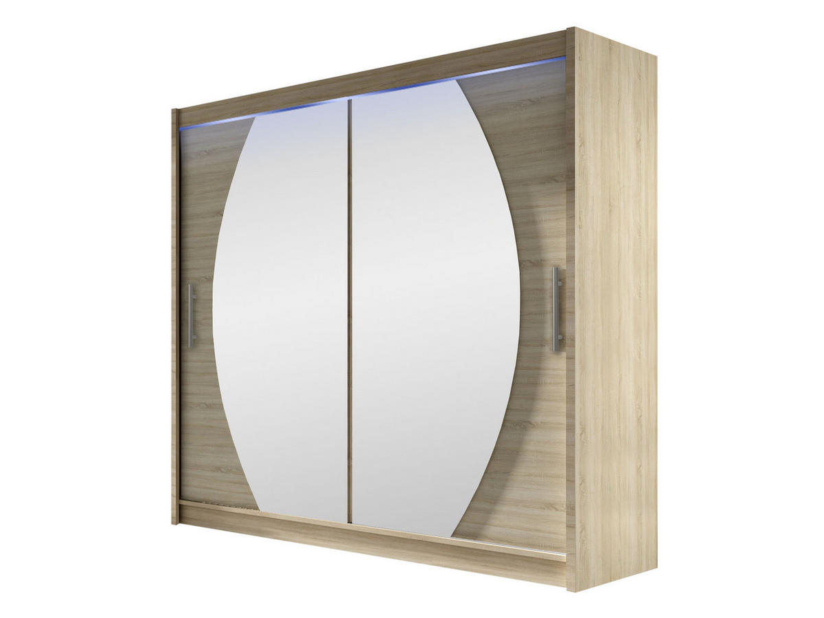 KLEIDERSCHRANK London IV, mit RGB LED Beleuchtung - Silberfarben/Sonoma Eiche, Holzwerkstoff/Kunststoff (180/215/58cm) - MIRJAN24