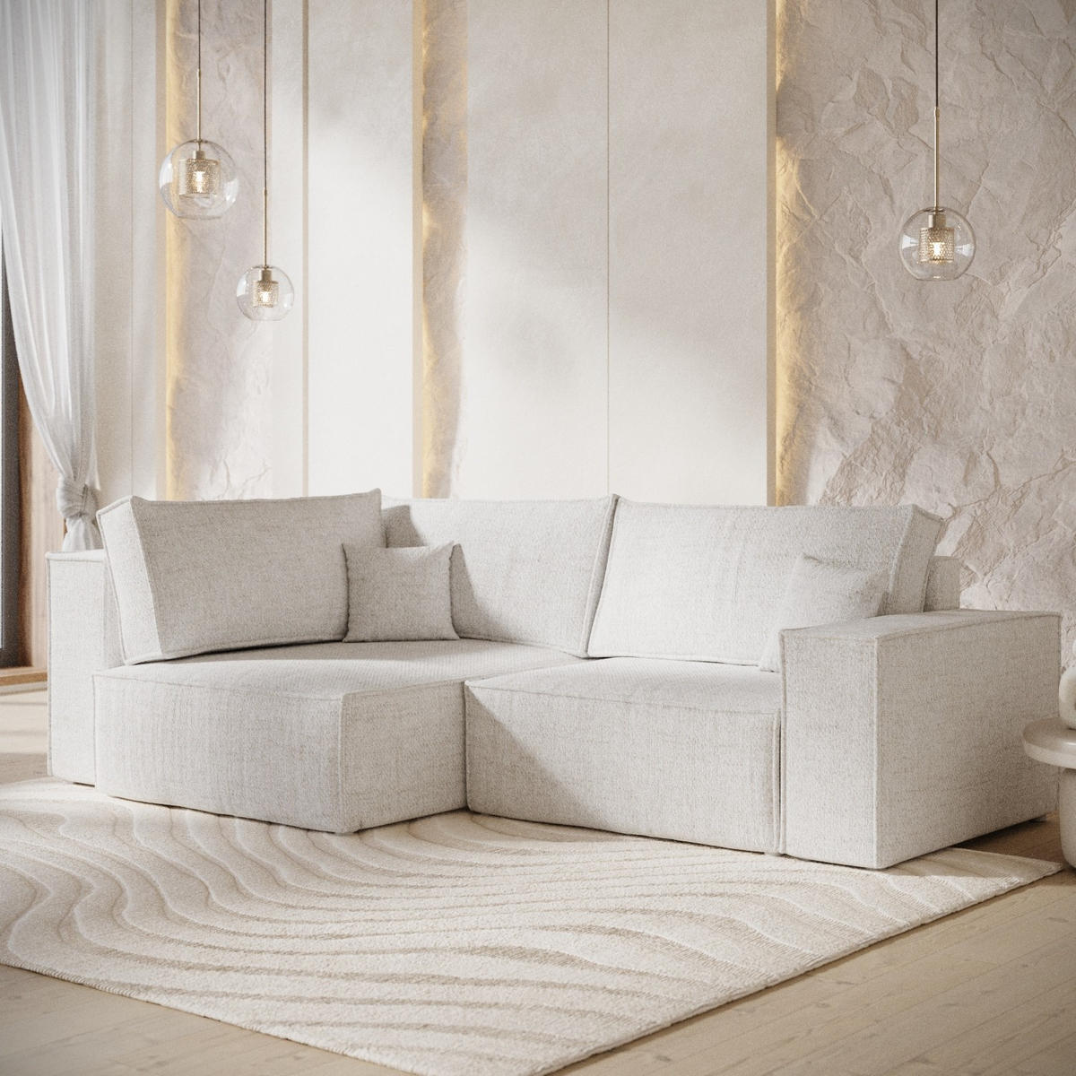 ECKSOFA AVION mit Schlaffunktion Creme im Neve Stoff - Creme/Schwarz, Holz/Holzwerkstoff (253/148cm) - AltaBeds