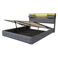 BETT 160x200 mit 2 Schubladen am Kopfteil, Hydraulik-Stauraum, LED und USB, Samt in Grau - Grau, Holz (160/200cm) - BRILVERDE