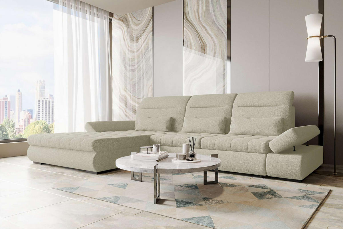 ECKSOFA Toscana Plus Strukturstoff inkl. Schlaffunktion - Hellgrau, Textil (179/300cm) - 99rooms