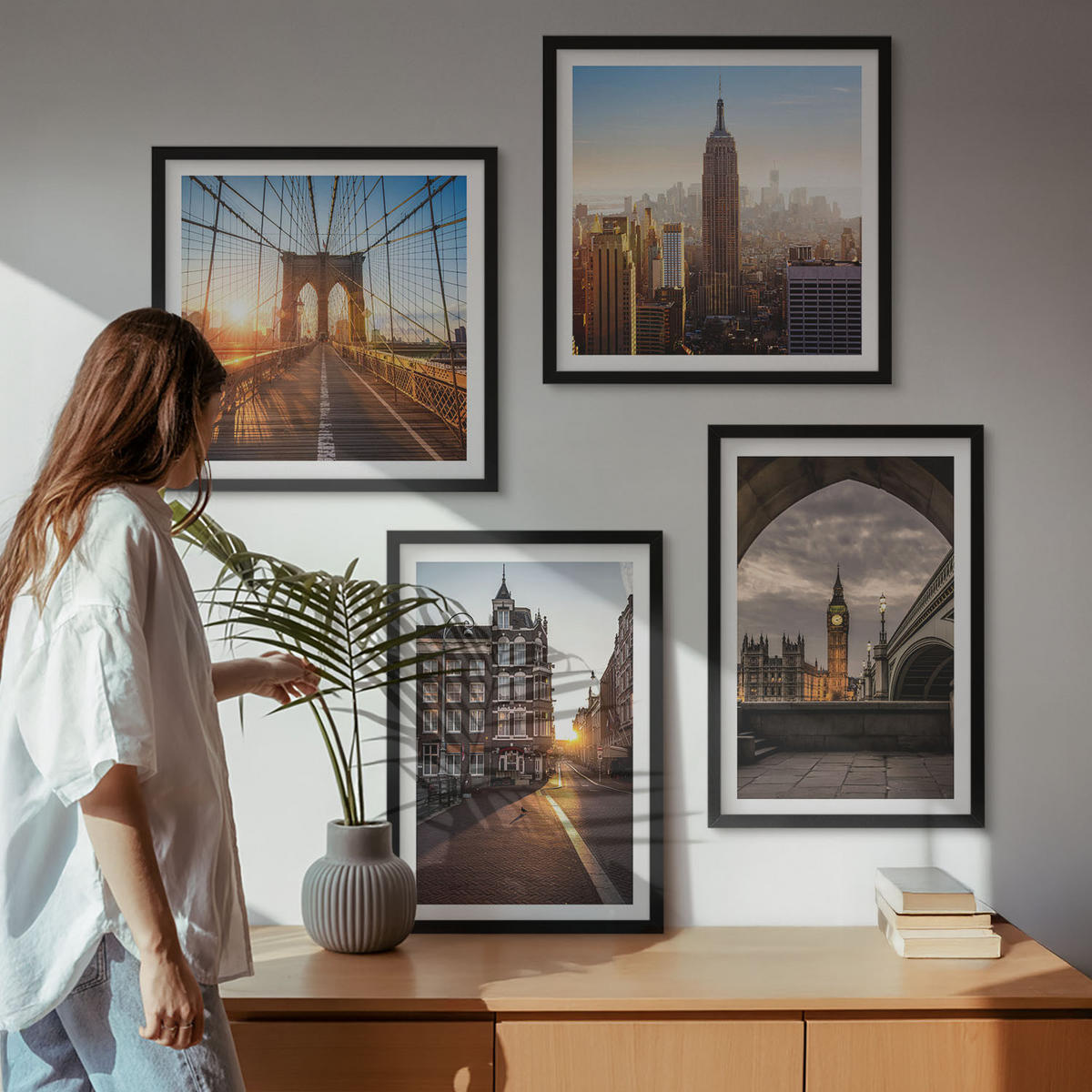 WANDBILDER 4er-Set - 50x50 cm & 40x60 cm Schwarzer Rahmen - London-Ansichtsgemälde-Set - Schwarz, Kunststoff (50/50cm) - ArtPrintCave