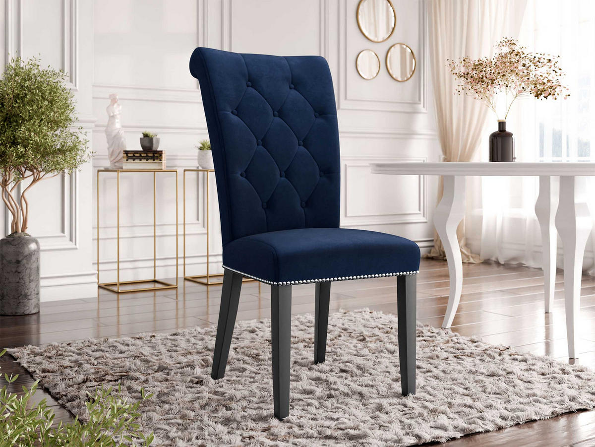 POLSTERSTUHL Christina, Holzfarbe: Schwarz - Blau/Schwarz, Holz/Textil (47/103/68cm) - MIRJAN24