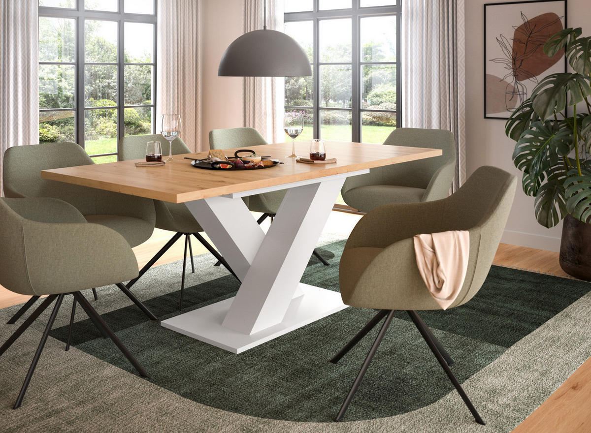 ESSTISCH weiß, Eiche Artisan, Küchentisch ausziehbar 150 - 190 cm - Weiß/Eiche Artisan, Holzwerkstoff/Metall (150/90/76cm) - Inn.Furn