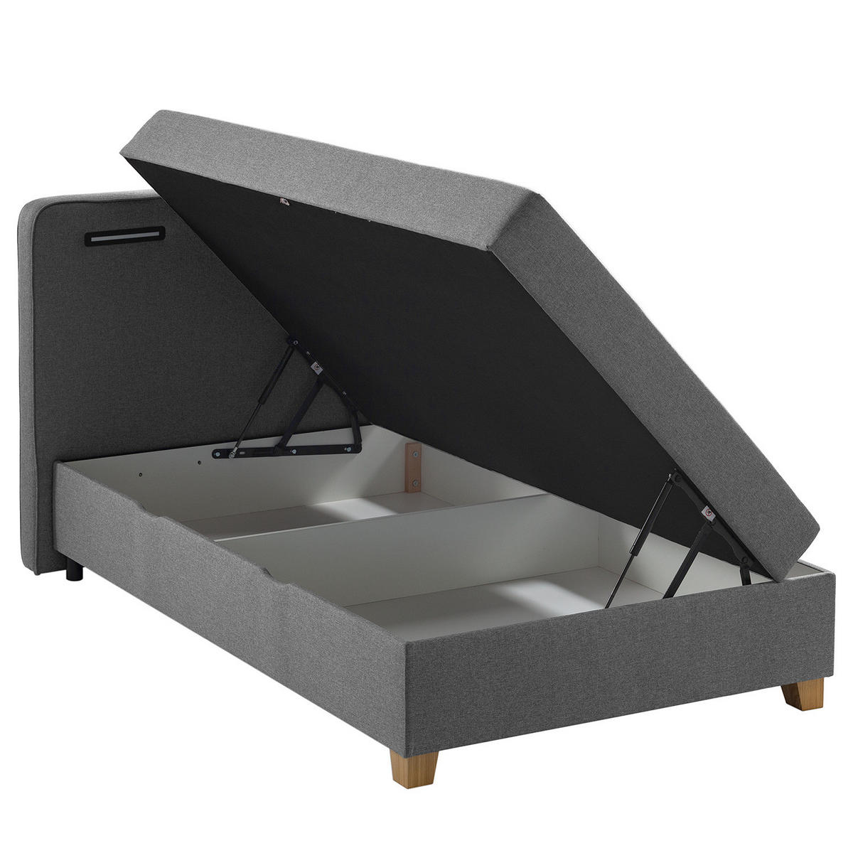 BOXBETT mit Stauraum - inkl. Beleuchtung - Dunkelblau, Holz/Textil (120/200cm) - home24