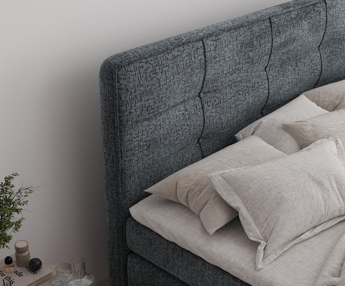 BOXSPRINGBETT Semplice Blau Grau 160/200 cm - Blaugrau/Schwarz, Holz/Holzwerkstoff (160/200cm) - Maison de Reve