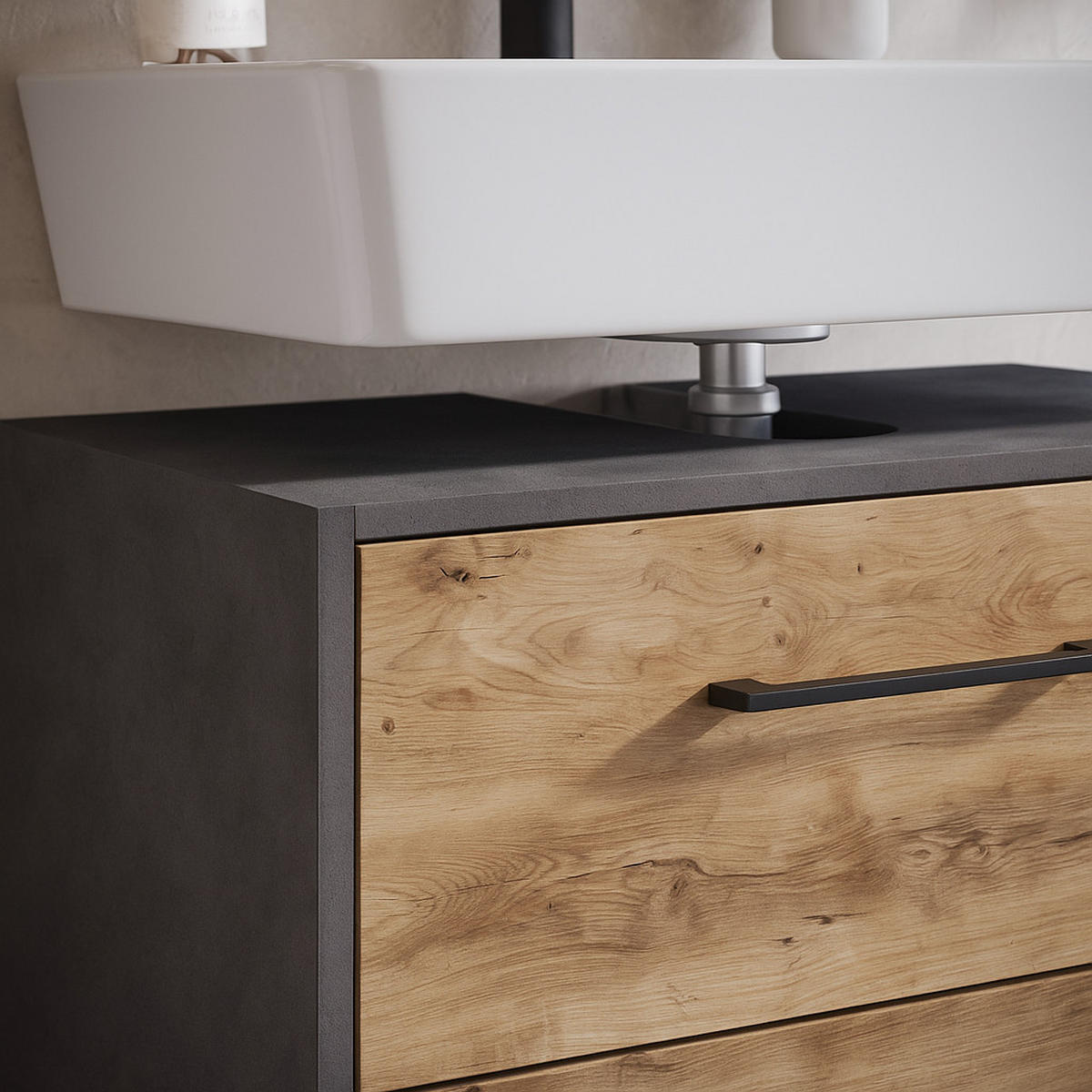 WASCHBECKENUNTERSCHRANK Florence 2 Schubladen Kastanien Eiche / Grau - 60 x 35 x 47 cm - Eichefarben/Grau, Holz (60/47/35cm) - Badplaats