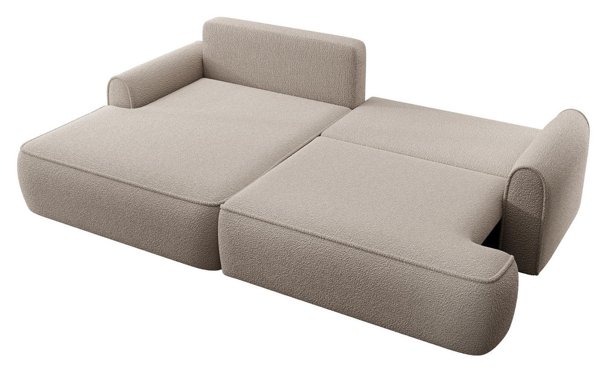 ECKSOFA 250 cm Mareno mit Bettkasten, Schlaffunktion, Links, Beige - Beige, Holz (250/146cm) - Emporius