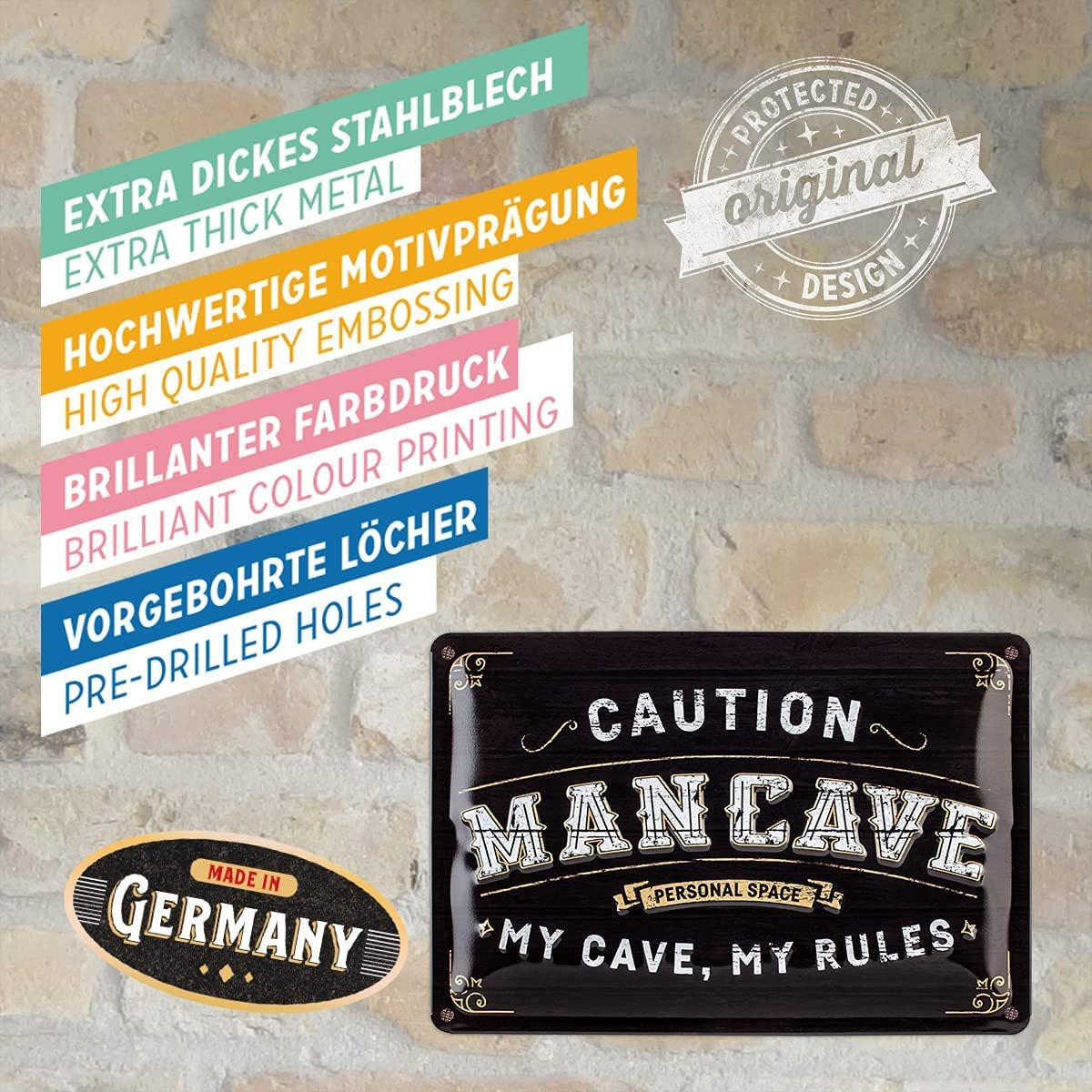 BLECHSCHILD 20/30 cm Achtung Man Cave - Multicolor, Metall (30/20cm) - Nostalgic-Art