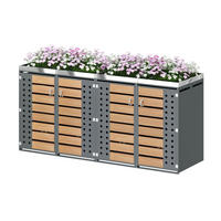 MÜLLTONNENBOX aus verzinktem Stahl in Grau/Holzoptik mit Pflanzkasten & 4 Türen 264x80x124,5 cm - Grau, Metall (264/124.5/80cm) - Modfu