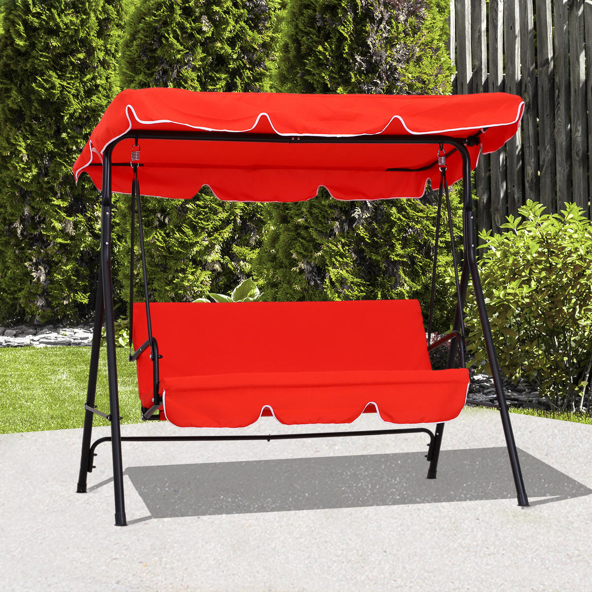 HOLLYWOODSCHAUKEL DE-15227 3-Sitzer mit verstellbarem Dach Rot - Rot, Metall (110/152/172cm) - ComfortXL