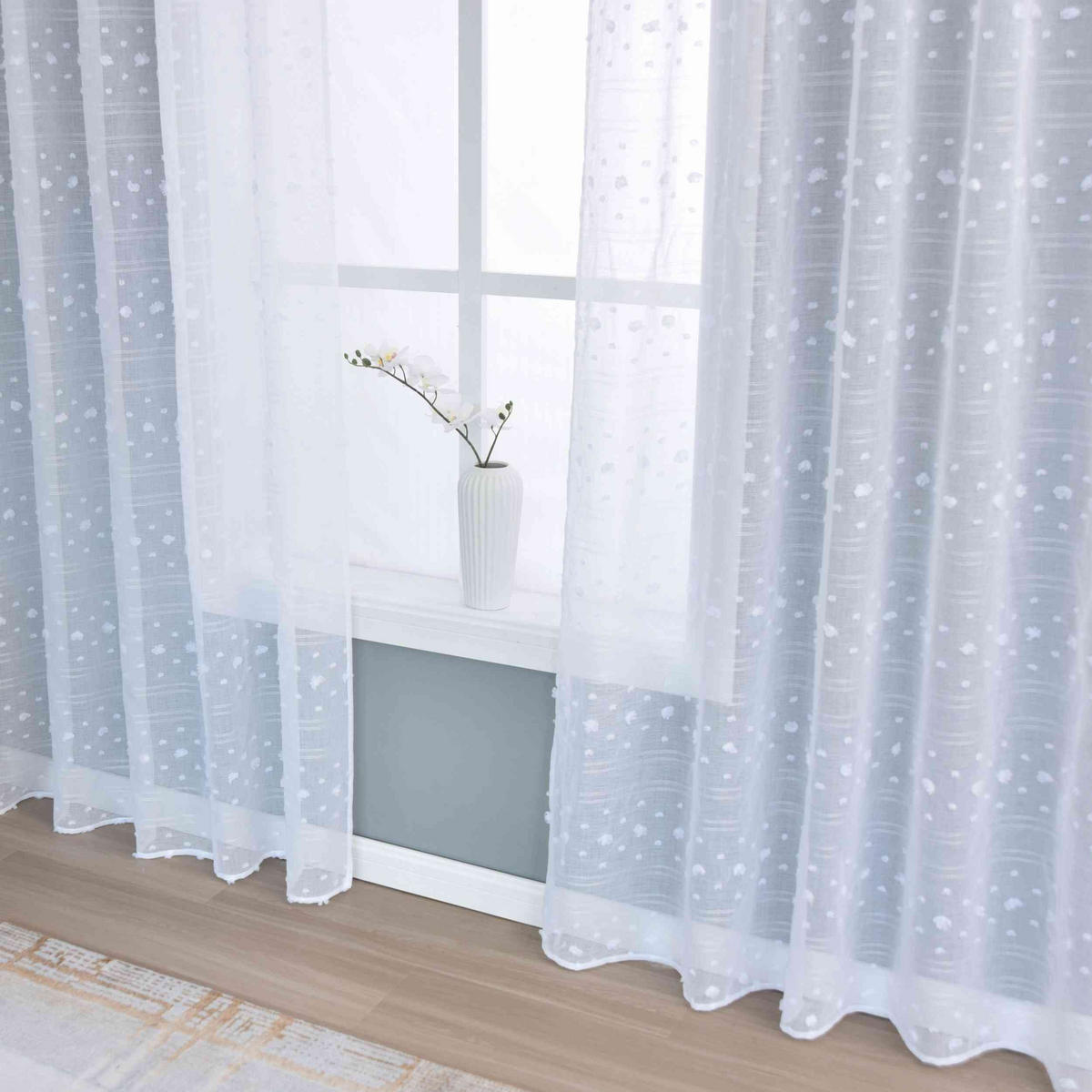 GARDINE LEINEN HxB 245x145 cm Natur Pompom - Weiß, Textil (145/245cm) - Gardinenbox