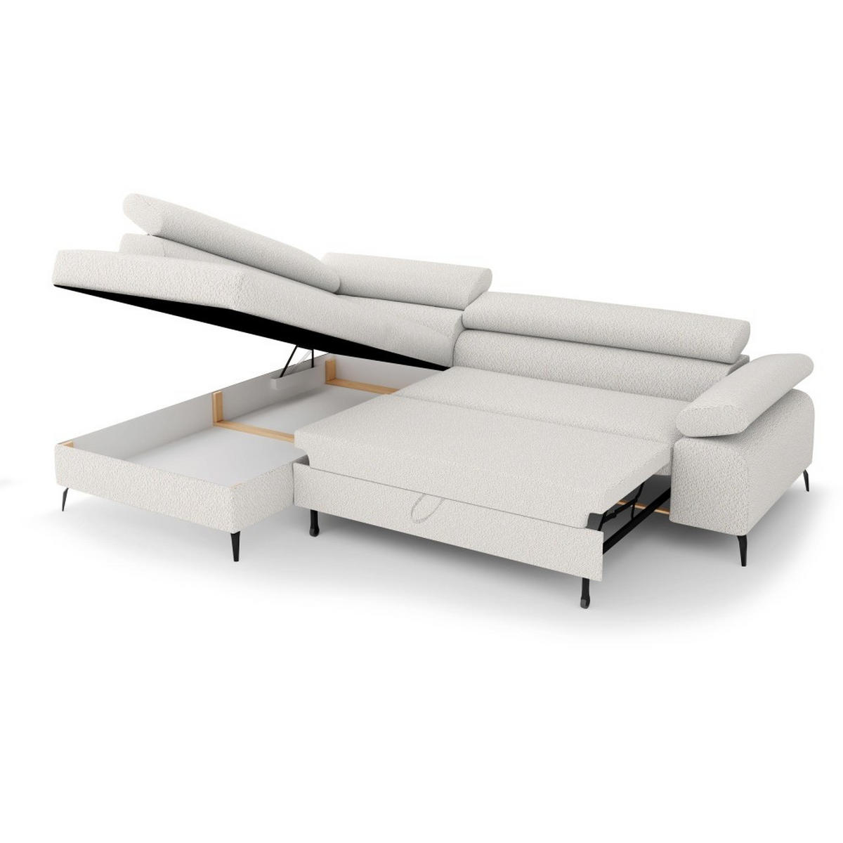 ECKSCHLAFSOFA Mellow mit Bettkasten, Beige, links - Beige/Schwarz, Textil (270/205cm) - Beautysofa