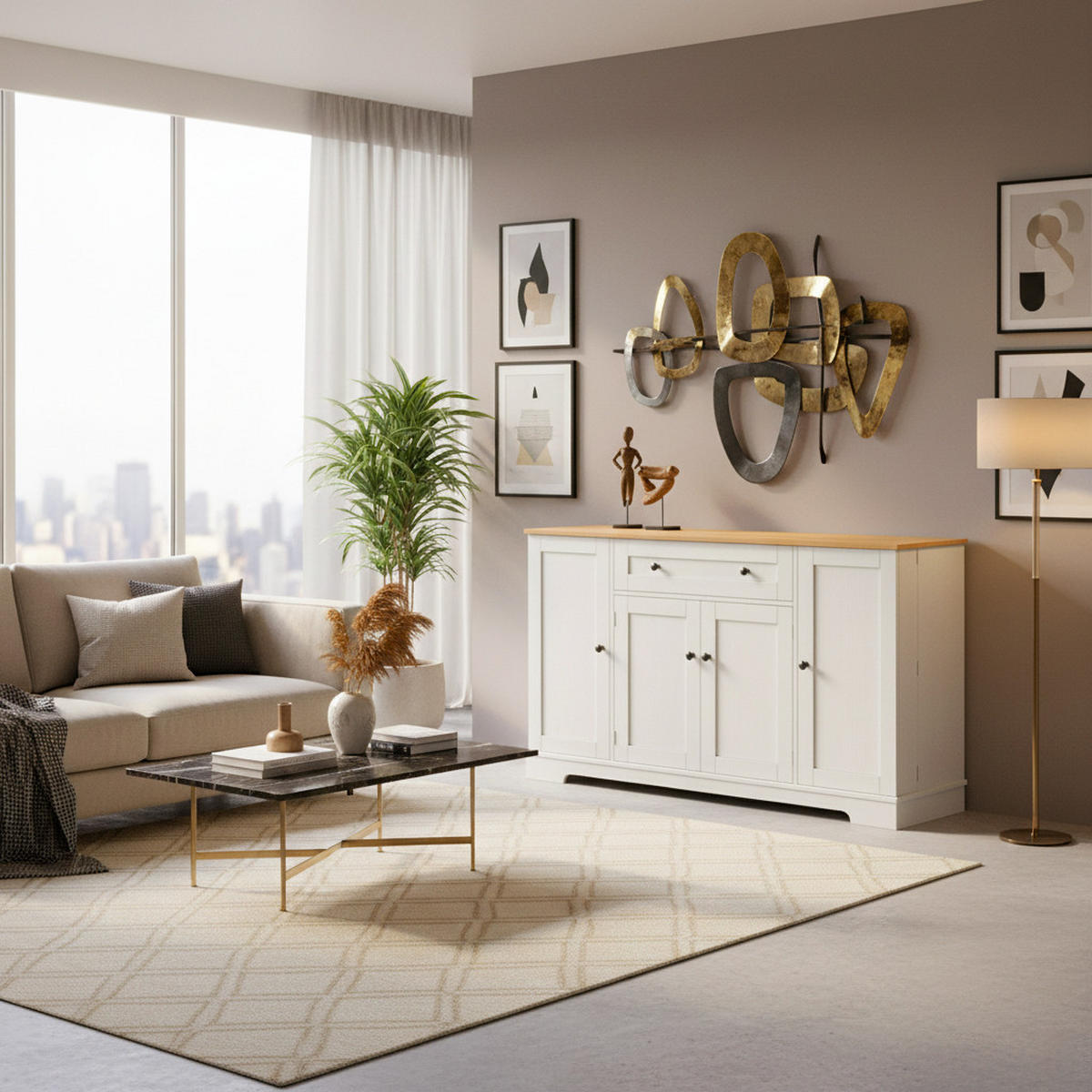 SIDEBOARD mit Schublade & Regaltüren, Natur/Weiß - Weiß, Holzwerkstoff (138/85/40cm) - Urban Meuble