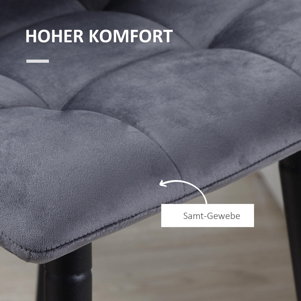 2ER-SET Barhocker, Bistrohocker mit Fußstütze, Barstuhl, Samt-Bezug, Küchenstuhl - Grau, Textil (47/105/42cm) - HOMCOM
