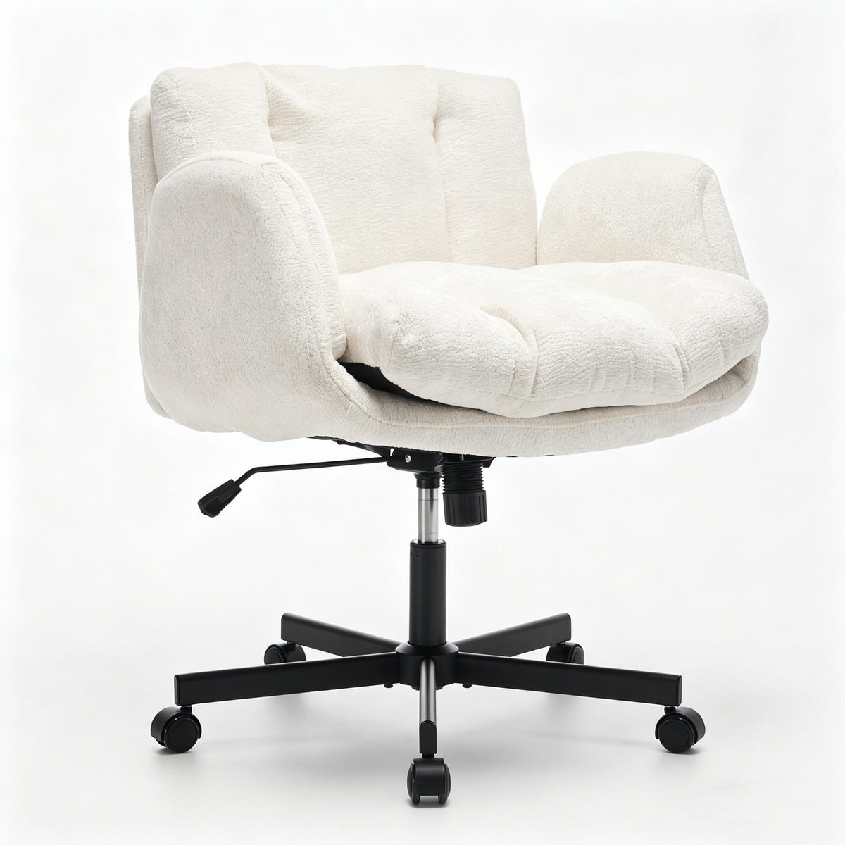 DREHSTUHL Chair Bürostuhl Chenille höhenverstellbar Armlehnen Schwarz - Beige, Holzwerkstoff (60/92.5/57.5cm)