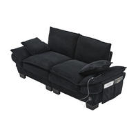 2-SITZER Sofa aus Cord 190x73x84 cm in Schwarz mit USB-C & Seitentaschen - Schwarz, Textil (73/84/190cm) - Modfu
