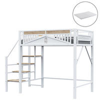 HOCHBETT 140/200 cm Weiß mit Sicherheitsleiter und Stauraum mit Matratze - Weiß, Metall (140/200cm) - OKWISH