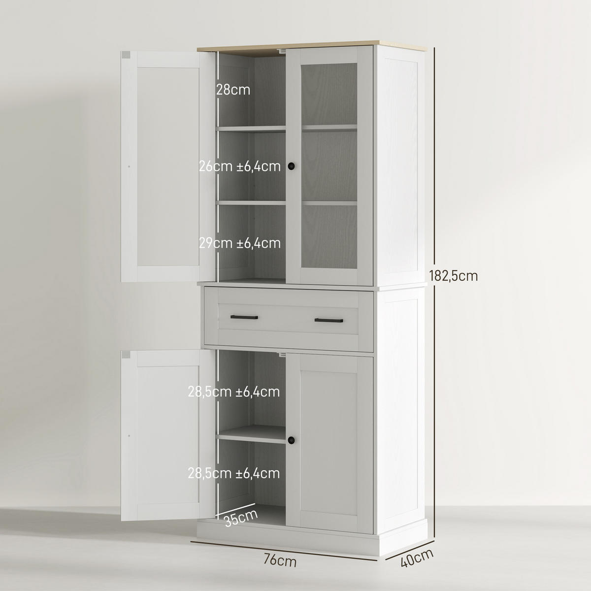 KÜCHENSCHRANK, Hochschrank mit Schublade, verstellbaren Einlegeböden, Cremeweiß - Creme/Schwarz, Holzwerkstoff/Metall (40/182.5/76cm) - HOMCOM